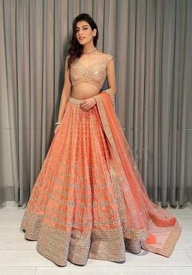 Orange Sequin Work Silk Lehenga Set