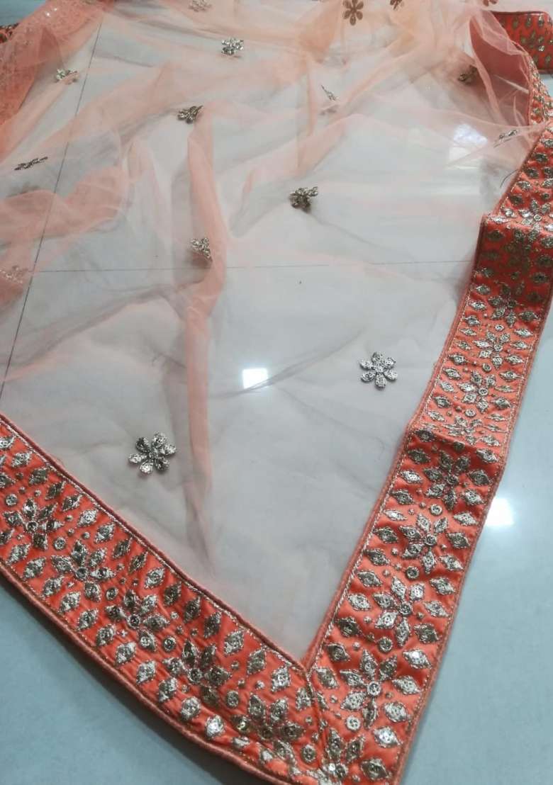 Orange Sequin Work Silk Lehenga Set for Diwali and Festive Wear - Indya