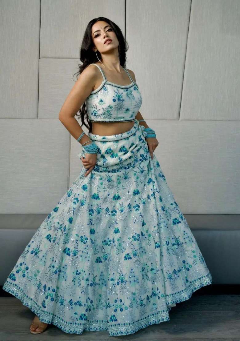 Multicolor Sequin Work Micro Lehenga Set for Diwali and Festive Wear - Indya