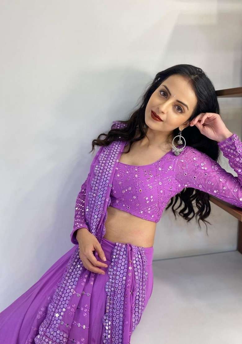 Lavender Work Georgette Lehenga Set with Sequin for Diwali | Wedding & Festive Wear - Indya