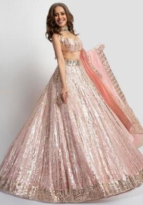 Pink Sequin Work Georgette Lehenga Set