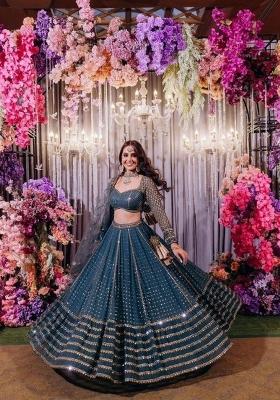 Bottle Green Sequin Work Georgette Lehenga Set
