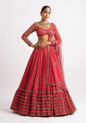 Red Sequin Work Georgette Lehenga Set