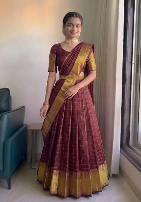 Maroon Zari Work Silk Blend Lehenga Set