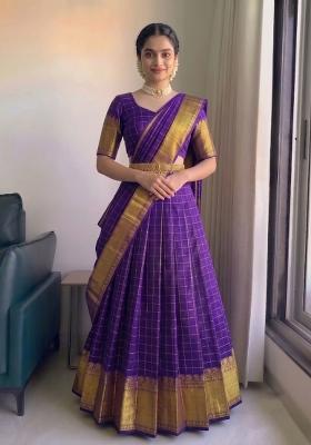 Purple Zari Work Silk Blend Lehenga Set