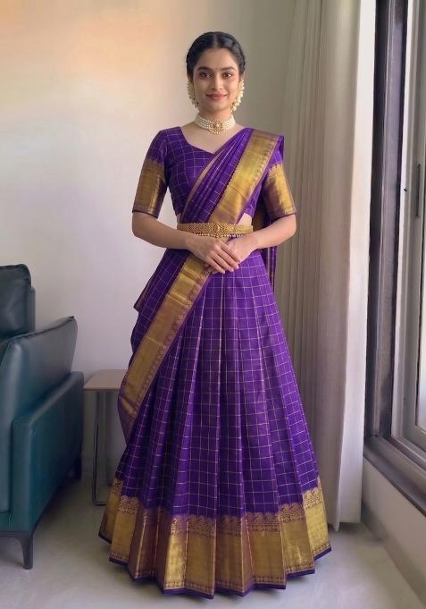 Purple Zari Work Silk Blend Lehenga Set