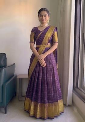 Wine Zari Work Silk Blend Lehenga Set
