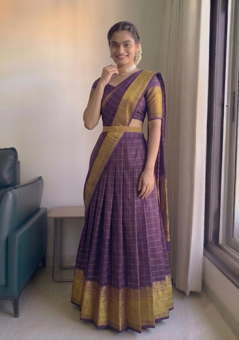 Wine Zari Work Silk Blend Lehenga Set - Indya