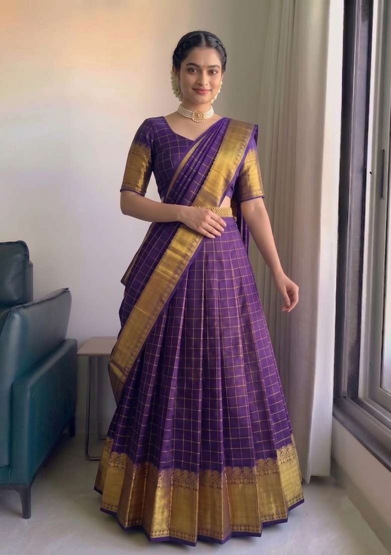Wine Zari Work Silk Blend Lehenga Set for Diwali and Festive Wear - Indya