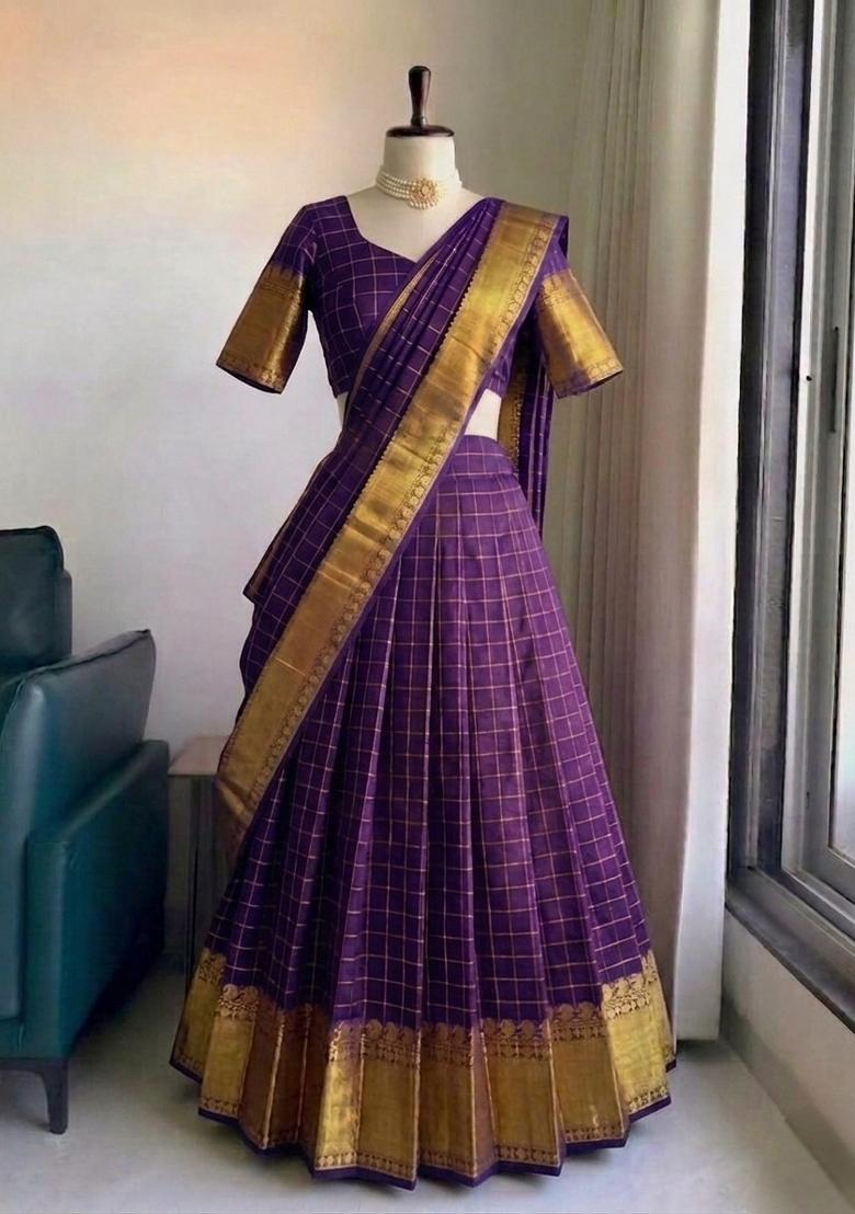 Wine Zari Work Silk Blend Lehenga Set - Indya