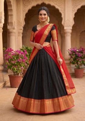 Black Zari Work Silk Blend Lehenga Set