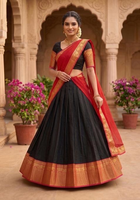 Black Zari Work Silk Blend Lehenga Set