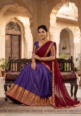 Purple Zari Work Silk Blend Lehenga Set