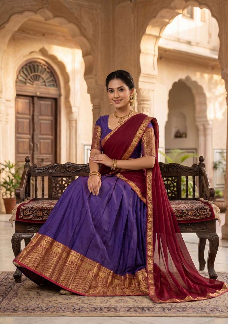 Purple Zari Work Silk Blend Lehenga Set for Diwali and Festive Wear - Indya