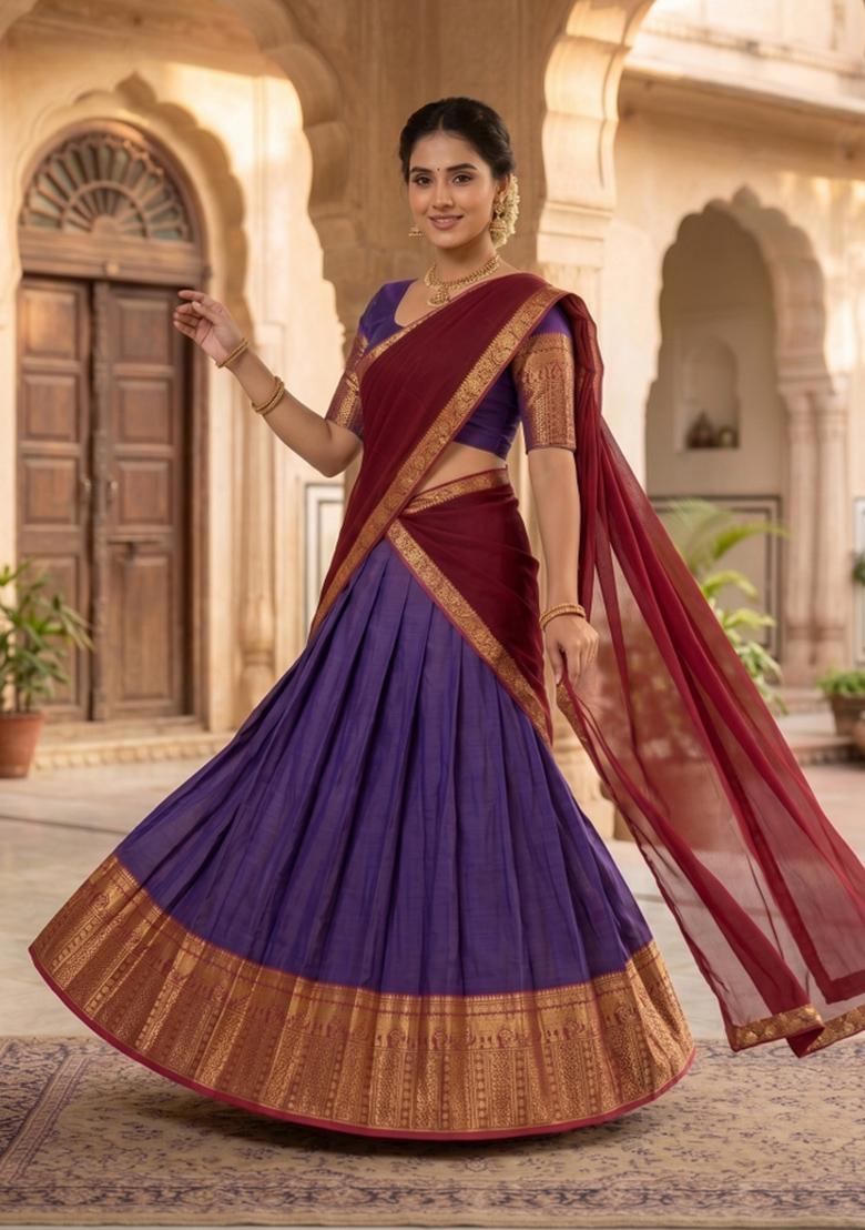 Purple Zari Work Silk Blend Lehenga Set - Indya