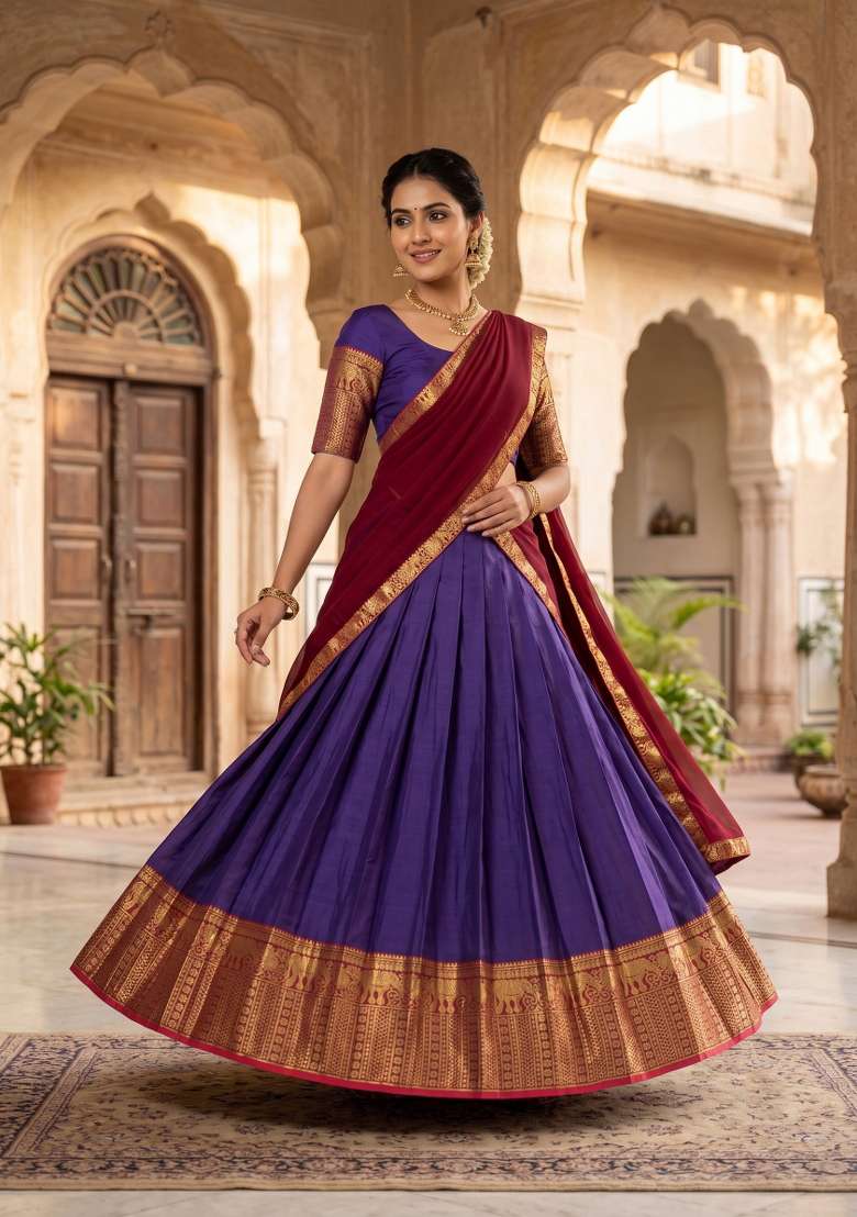 Purple Zari Work Silk Blend Lehenga Set for Diwali and Festive Wear - Indya