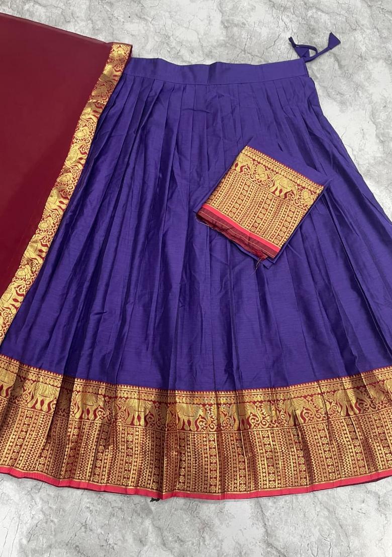 Purple Zari Work Silk Blend Lehenga Set - Indya