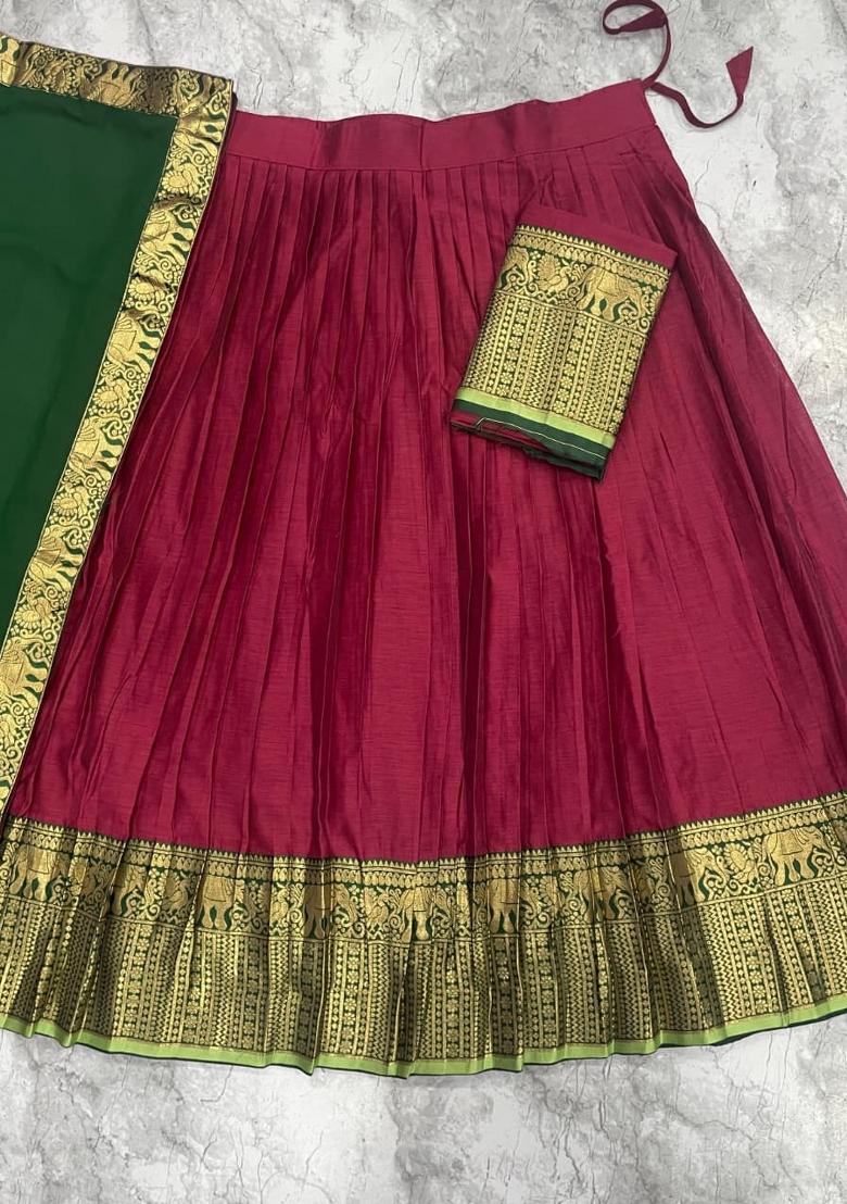 Wine Zari Work Silk Blend Lehenga Set - Indya