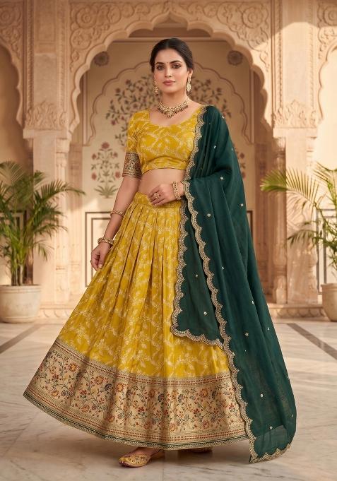 Yellow Embroidered Silk Blend Lehenga Set