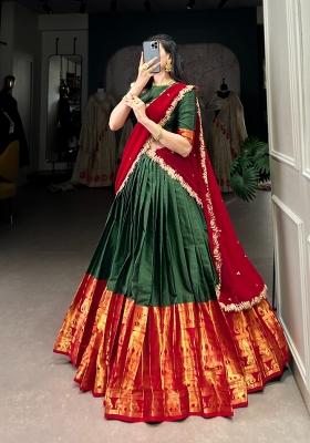 Green Zari Work Silk Blend Lehenga Set