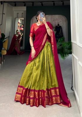 Pink Zari Work Silk Blend Lehenga Set