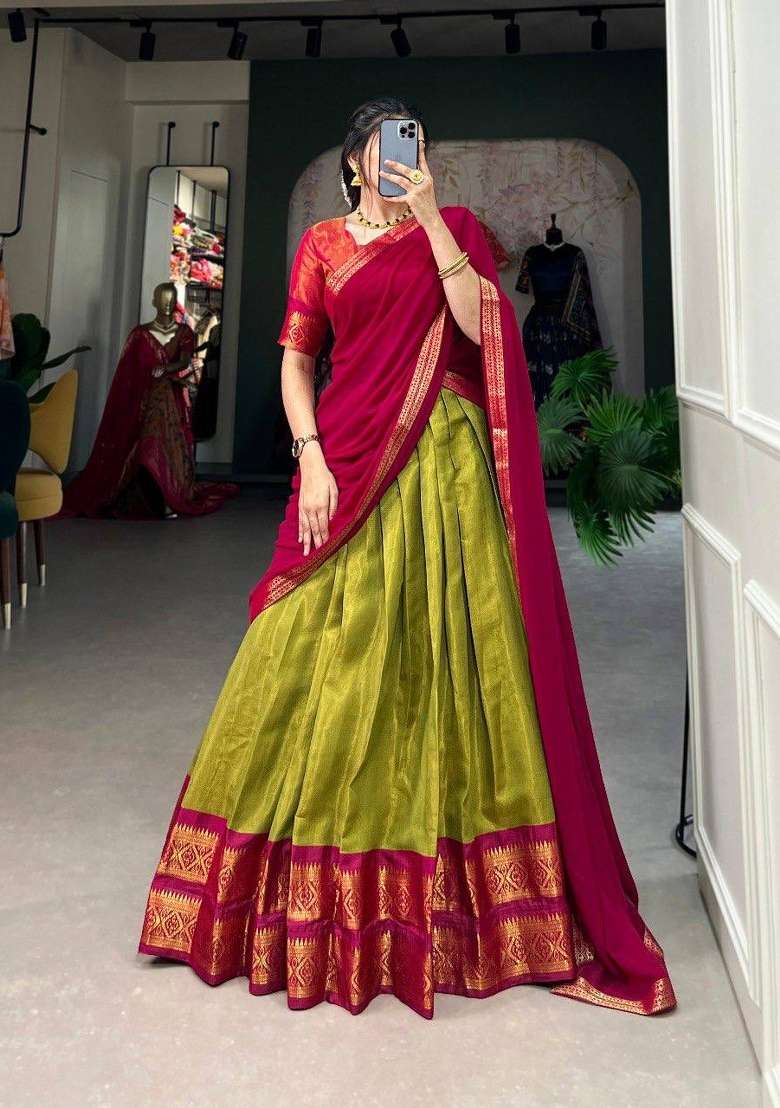 Pink Silk Blend Lehenga Set with Zari Work for Diwali | Wedding & Festive Wear - Indya