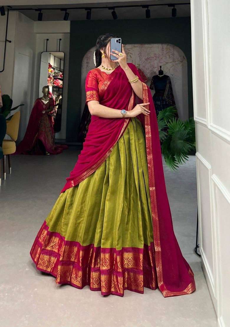 Pink Silk Blend Lehenga Set with Zari Work for Diwali | Wedding & Festive Wear - Indya