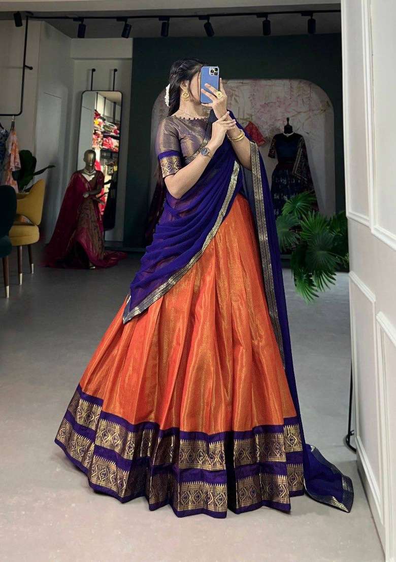 Blue Silk Blend Lehenga Set with Zari Work for Diwali | Wedding & Festive Wear - Indya