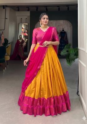 Pink Zari Work Silk Blend Lehenga Set