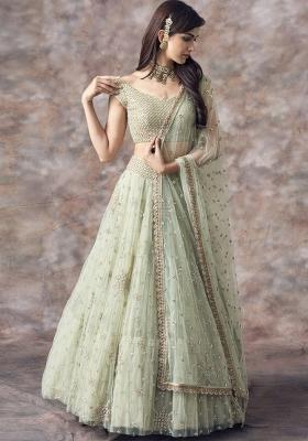 Aqua Green Embroidered Micro Lehenga Set