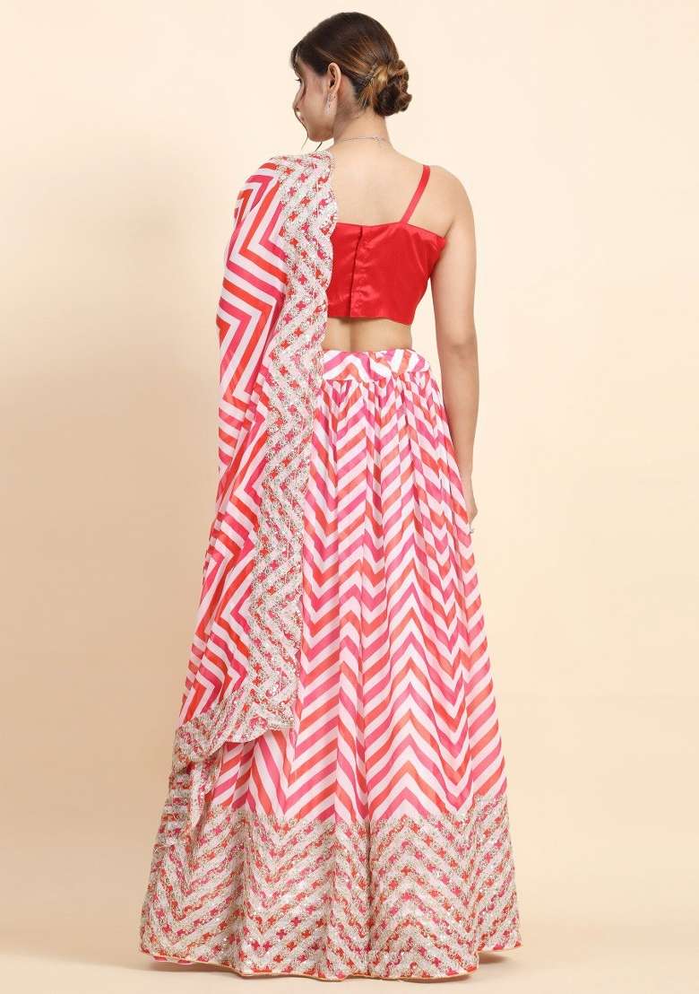 Multicolor Embroidered Georgette Lehenga Set for Diwali and Festive Wear - Indya