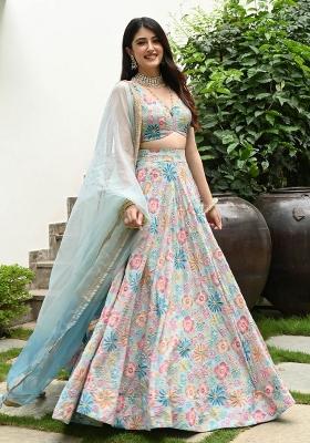 Multicolor Embroidered Silk Lehenga Set