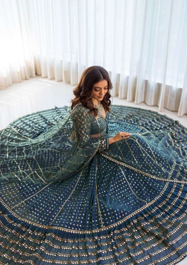 Blue Georgette Lehenga Set with Embroidered for Diwali | Wedding & Festive Wear - Indya