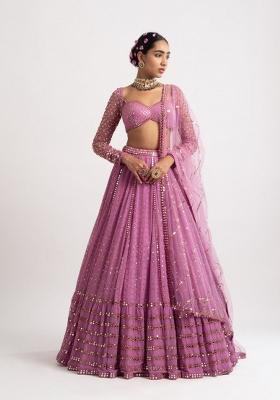 Pink Embroidered Georgette Lehenga Set