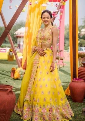 Yellow Embroidered Georgette Lehenga Set