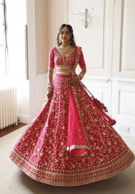 Gajari Embroidered Satin Lehenga Set
