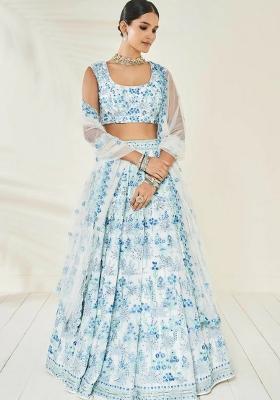 Multicolor Embroidered Georgette Lehenga Set