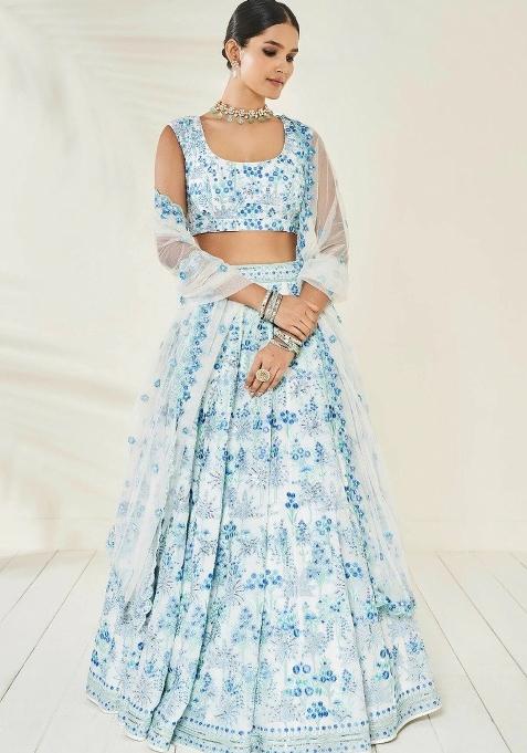 Multicolor Embroidered Georgette Lehenga Set