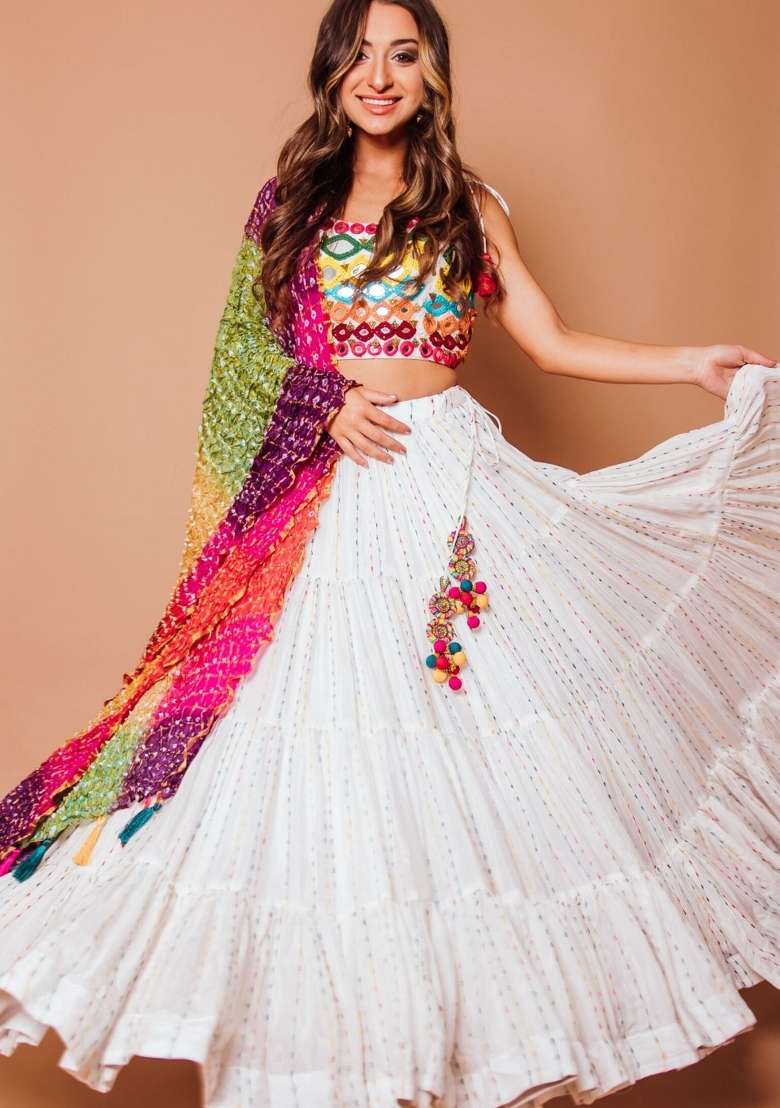 Multicolor Embroidered Georgette Lehenga Set - Indya