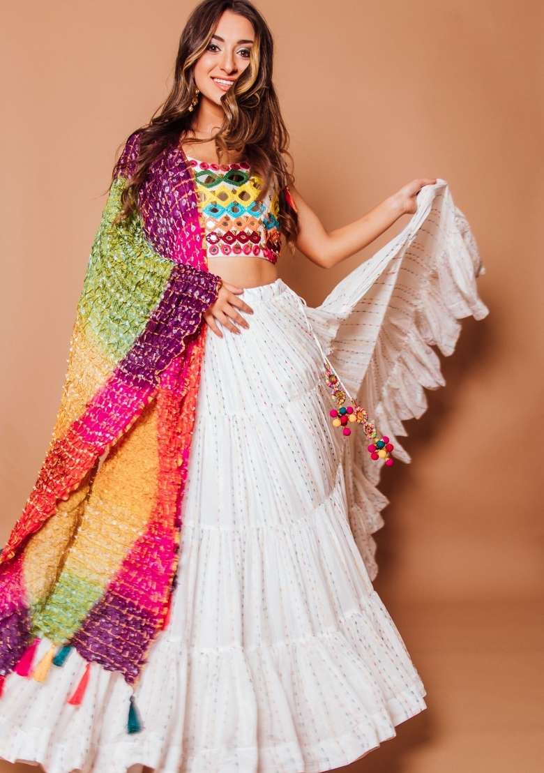 Multicolor Embroidered Georgette Lehenga Set - Indya