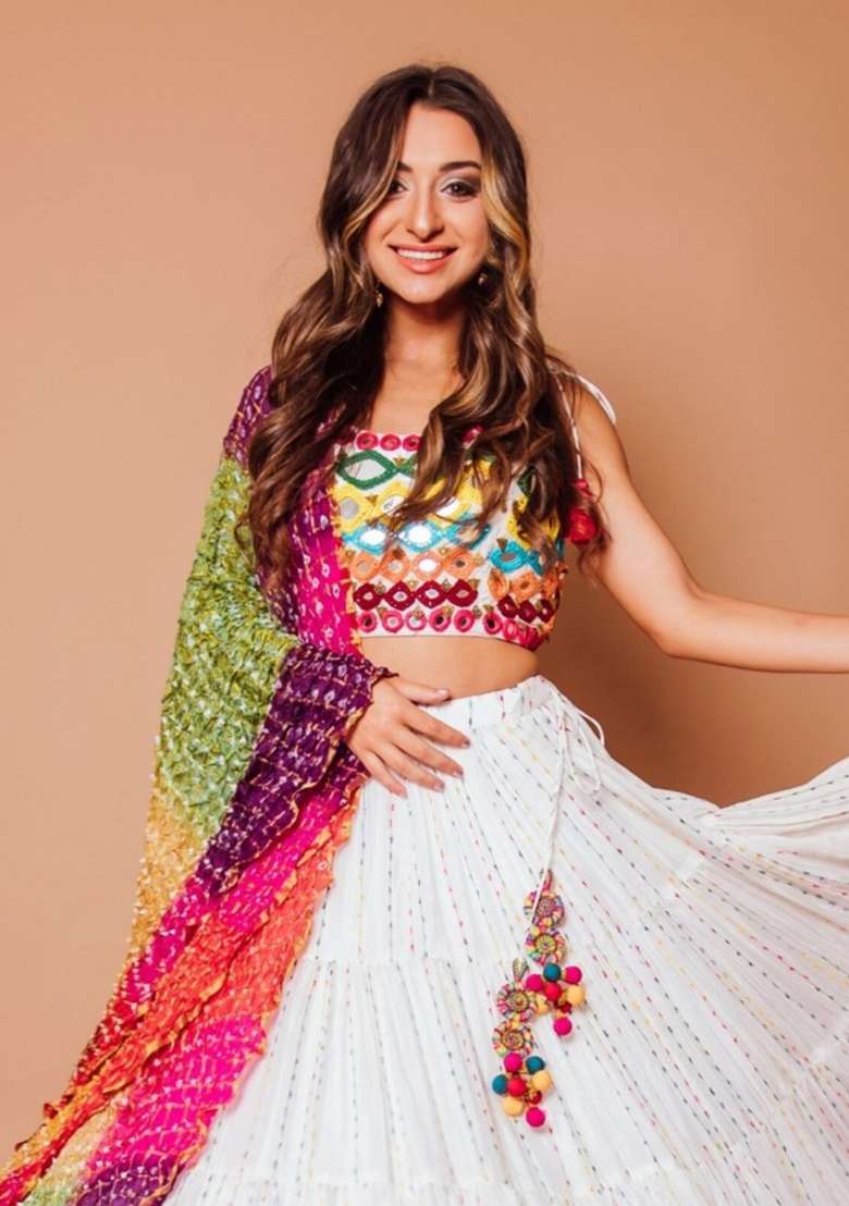 Multicolor Embroidered Georgette Lehenga Set - Indya