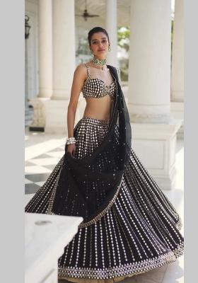 Black Embroidered Silk Lehenga Set