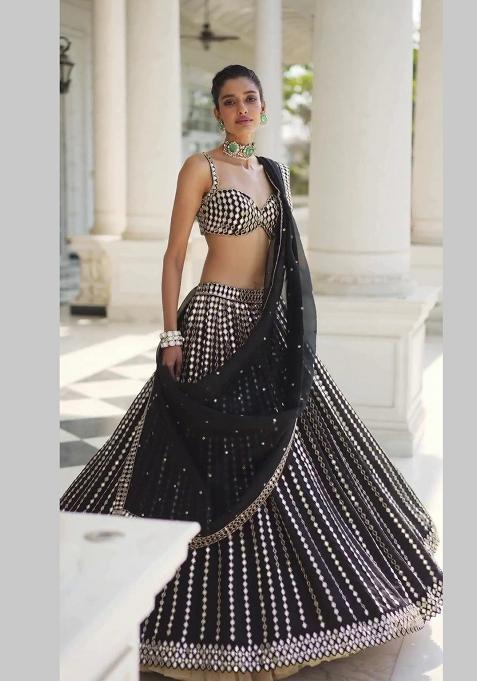 Black Embroidered Silk Lehenga Set