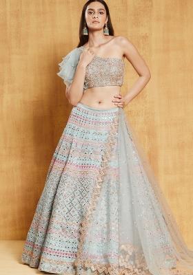 Sea Green Embroidered Organza Lehenga Set