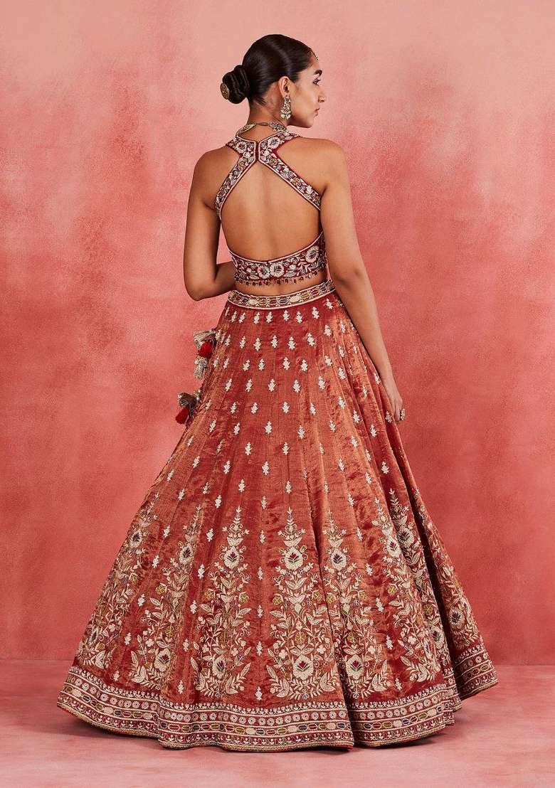 Orange Silk Lehenga Set with Embroidered for Diwali | Wedding & Festive Wear - Indya