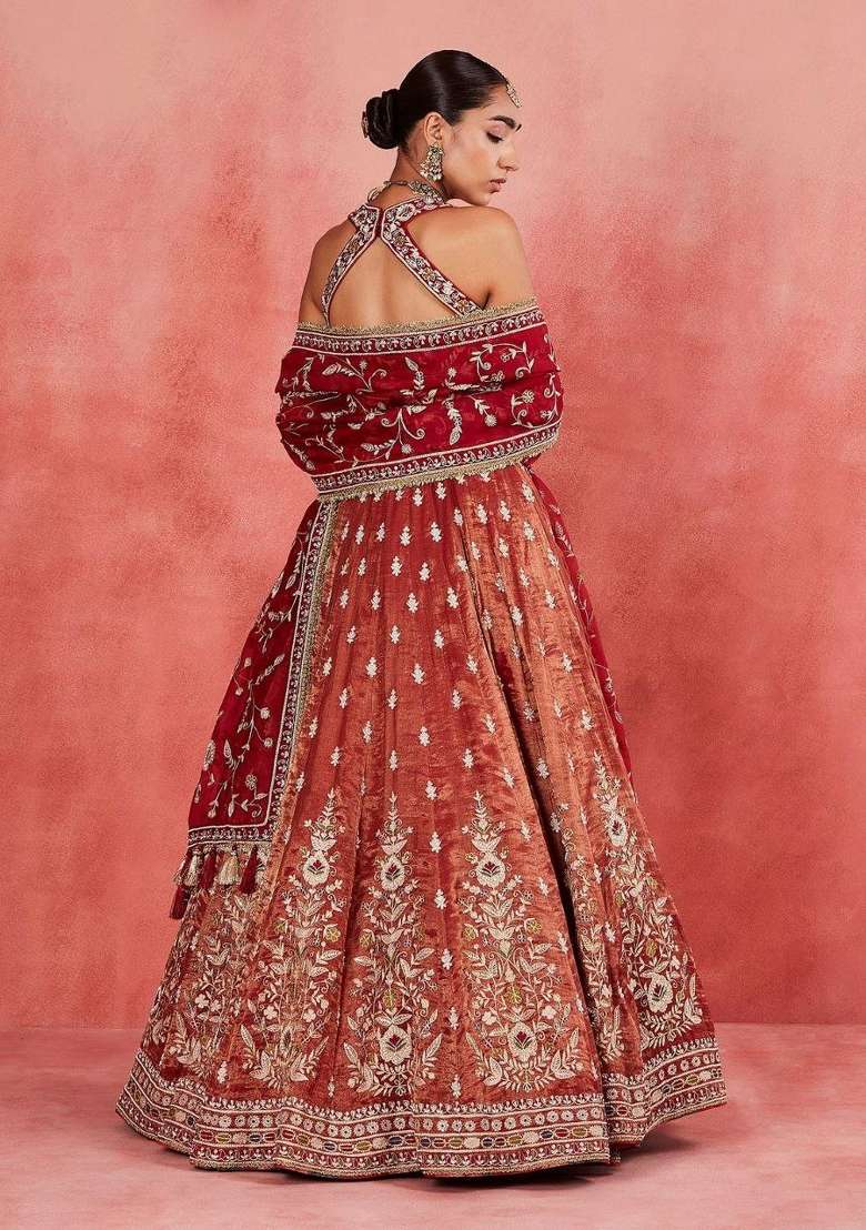 Orange Silk Lehenga Set with Embroidered for Diwali | Wedding & Festive Wear - Indya