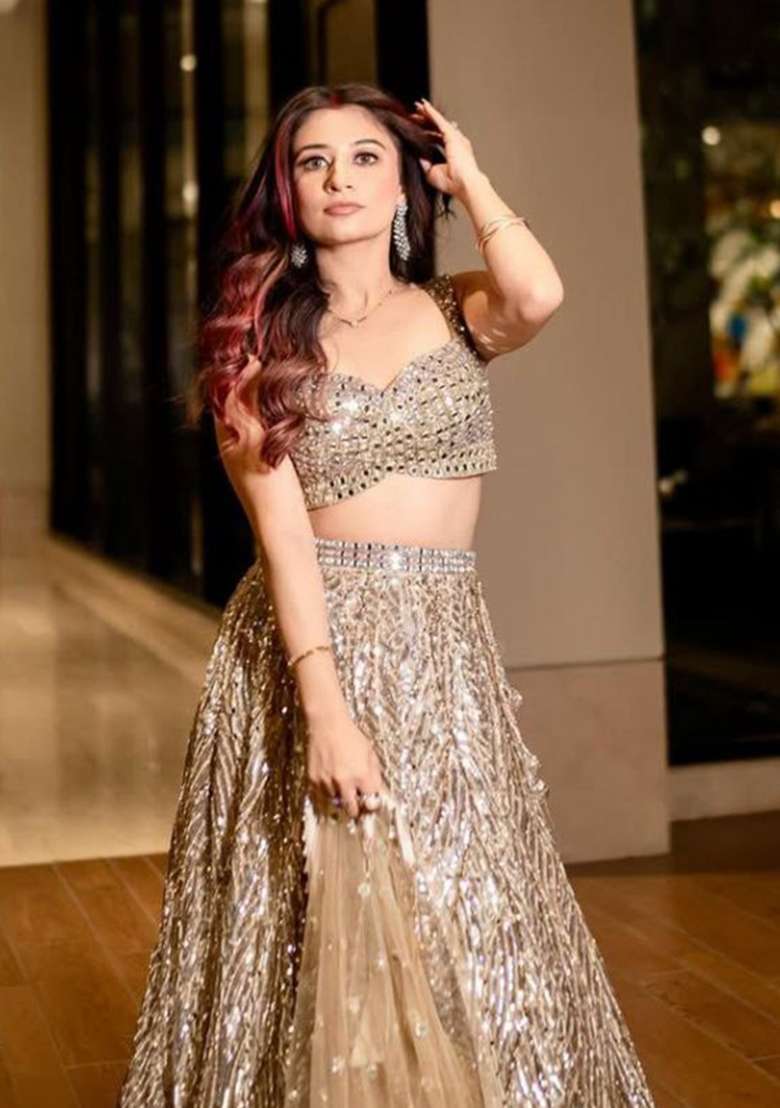 Golden Embroidered Silk Lehenga Set - Indya