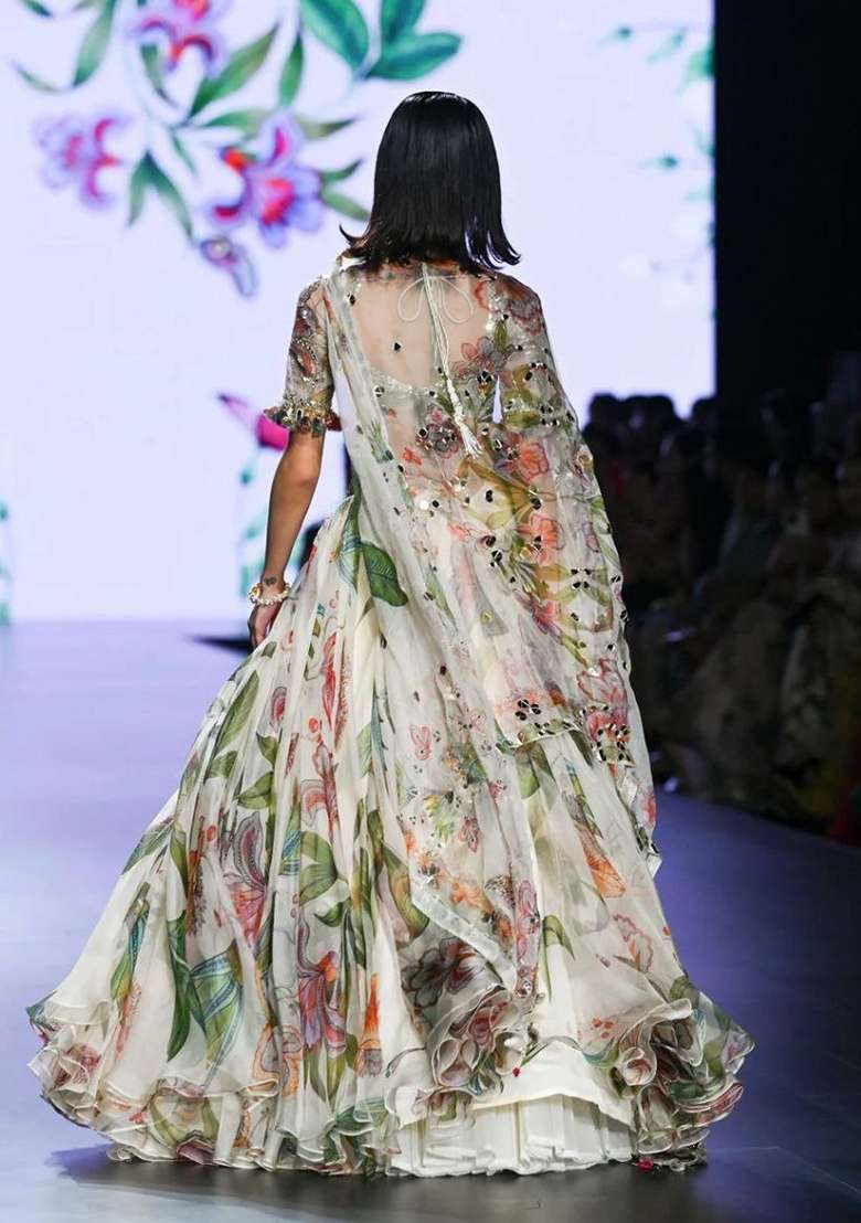 Multicolor Silk Lehenga Set with Printed for Diwali | Wedding & Festive Wear - Indya