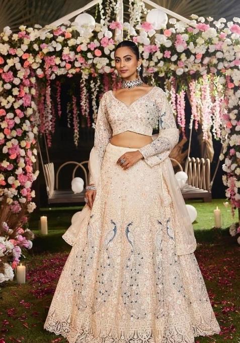 White Embroidered Net Lehenga Set
