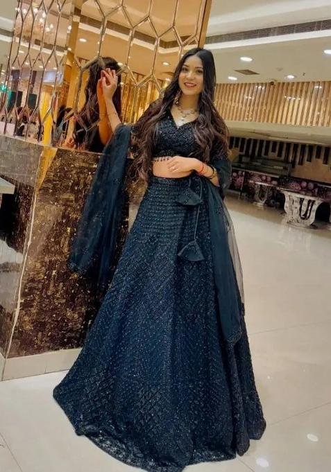 Black Embroidered Net Lehenga Set